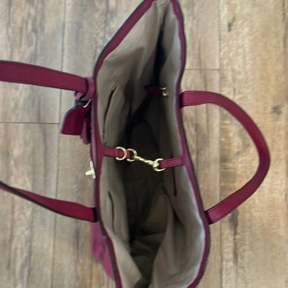 Coach Berry Leather Tote with Gold Hardware